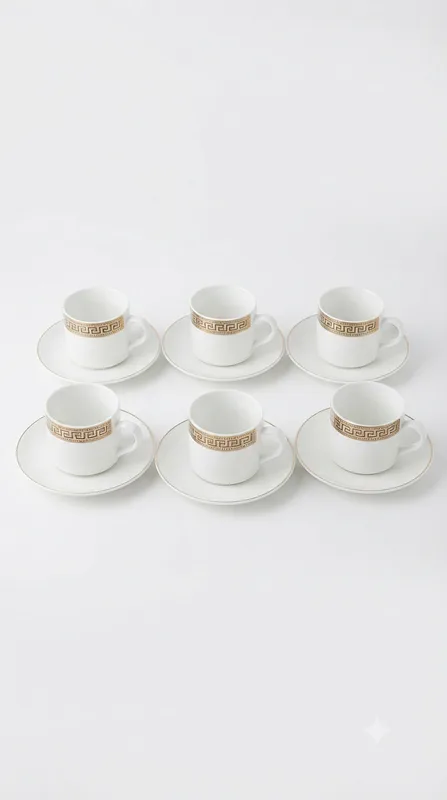 Elegant Coffee Cup & Saucer Set With Modern Design-YJD-12LA — White&Green