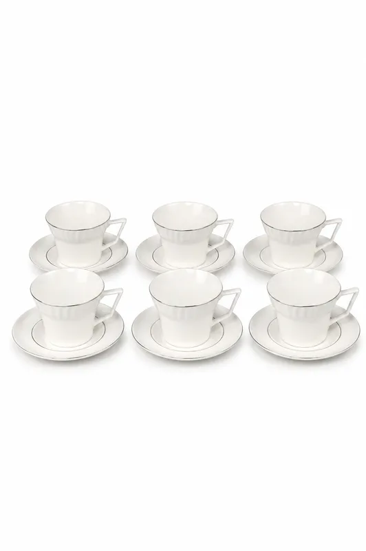 Classy White Ceramic Tea and Coffee Cup Set - Premium Glossy Finish, Set of 6_XJ943 β white