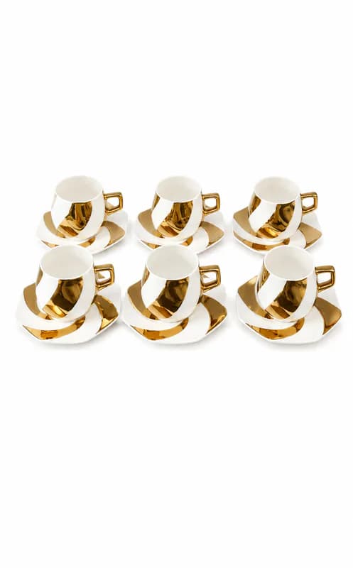 Luxury Gold Striped Porcelain Tea & Coffee Cup Set with Saucers β Pack of 6 (Designer Ceramic Cups for Home, Office & Gifting) β White & Gold