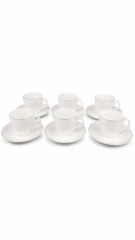 Pearl Glossy Ceramic Tea Cup and Saucer Set | Elegant Coffee Cup with Plate for Home, Office & Gifting_GG-12L — white